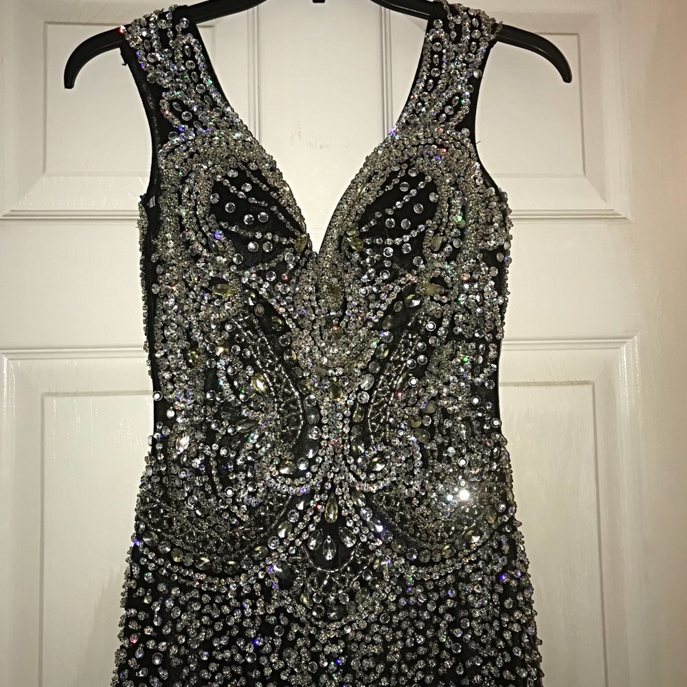 Black sequined prom dress